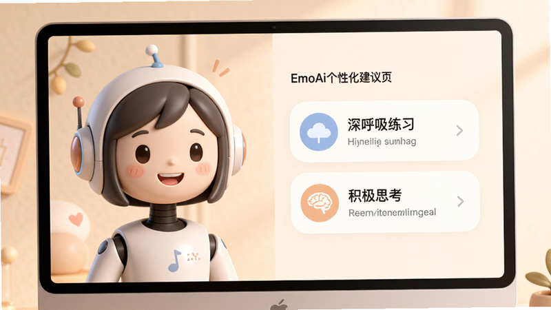 EmoAI���Ի�����ҳ�棬����Ϊ����������������Ļ��࣬�Ҳ��г������б����������ϰ��������˼�������������ҽṹ���Ű������������ܰ��ͣ�ϸ�ڰ�������΢Ц���飬���ʸ��壬�ɾ��޶���Ԫ�ء�