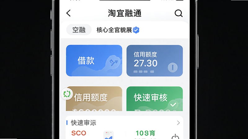 淘宜融通核心全貌展示图,主体为手机屏幕显示APP主界面,布局居中,排版简洁清晰,风格现代商务,细节包括