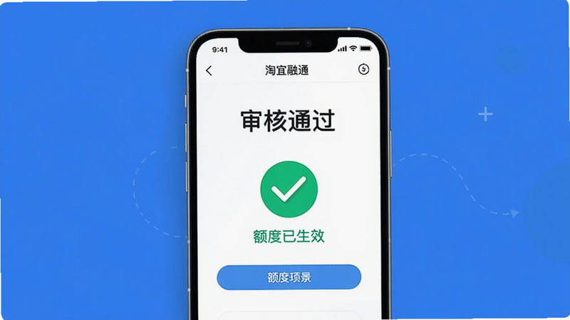 淘宜融通极速审核场景图,主体为手机APP显示
