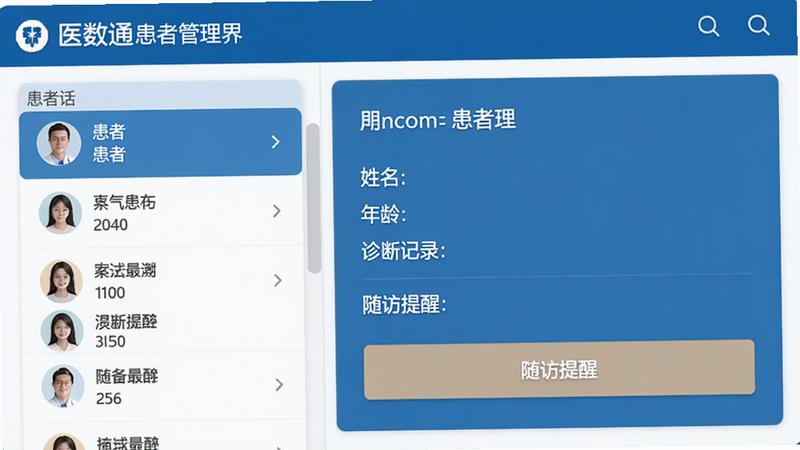 ҽ��ͨ���߹������棬�����ʾ�����б����Ҳ�չʾ�����������飬�������������䡢��ϼ�¼��������Ѱ�ť����������ɫΪ��ɫ������Ƭʽ���֣��������������ʸߣ��޶���Ԫ��