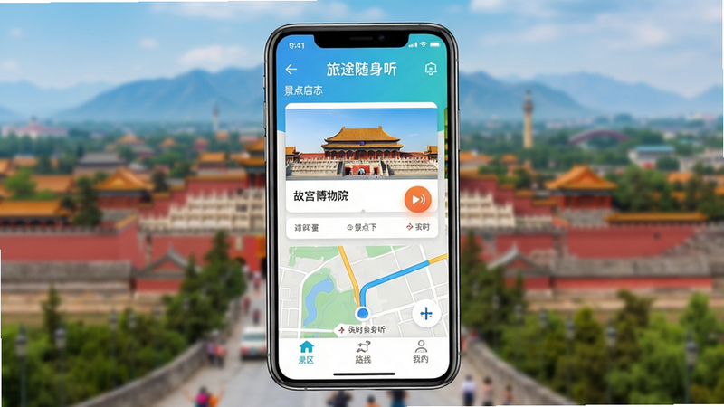 ���壺��;������App�������棬�ֻ���Ļ��ʾ�����б���ʵʱ������ͼ�����֣��ֻ����У�����Ϊģ�������η羰���Ű棺App�����������ײ��С�����������·�ߡ������ҵġ�������ǩ������ִ���Լ������ɫ�ʣ���ƽ��UI��ϸ�ڣ���Ļ����ʾ���ʹ�����Ժ�����㿨Ƭ�������������ͼ�ꣻ���ʣ����壬�ɾ��޶���Ԫ�أ����֡���;������������Ļ������