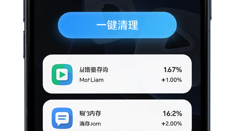 MoLiang内存清理功能界面,手机屏幕显示有