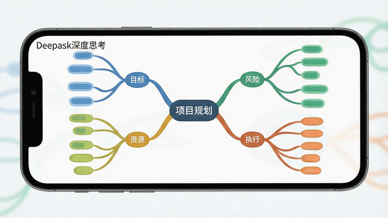 手机横屏展示一张复杂的思维导图,中心节点为
