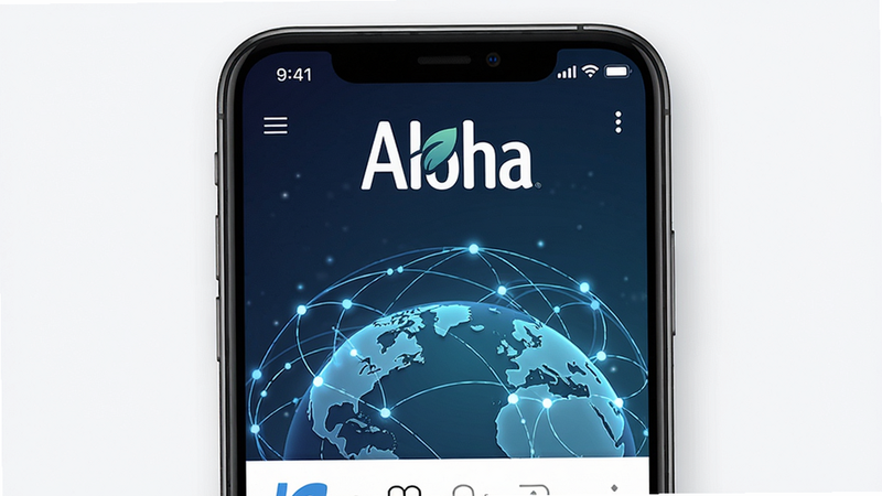һ��չʾAloha�������������ֻ���ͼ���ֻ���Ļ�����룬��ʾ�������ҳ����Aloha��Logoλ�ڶ����������е��������������������ִ���Լ�����廭�ʣ��ɾ��޶���Ԫ��