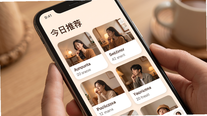 主体:手机屏幕上展示Seeku的推荐页面,布局:顶部是