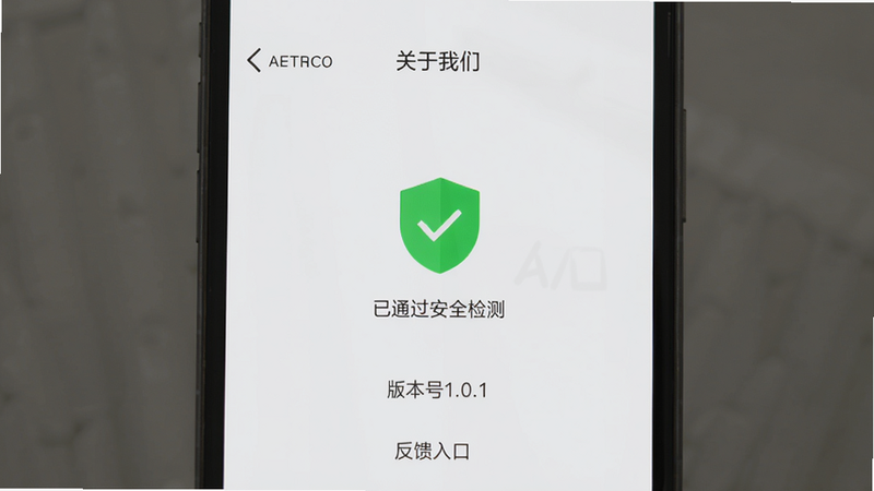 �������ֻ���Ļչʾ���������š�APP������ҳ�棬�����С��������ǡ�ѡ��·���ʾ����ͨ����ȫ��⡱��ɫ����ͼ�ꡣ���־��У�����Լ��ϸ���С��汾��1.0.1���͡�������ڡ������ʸɾ��޶���Ԫ�ء�