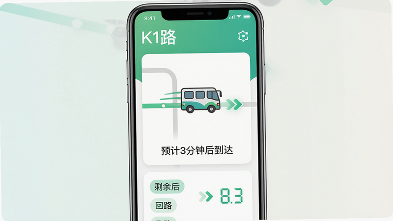 ����Ϊ�ֻ�App��ͼ���ϲ���ʾ��ǰ������·��K1·���������ͼ������·���ƶ����·����֡�Ԥ��3���Ӻ󵽴�����ֲ��ÿ�Ƭʽ��Ϣ������������ִ���ϸ�ڰ���վ�����Ƹ���������������ͷ��ʣ��վ�����֡�����ϸ�壬ɫ����ͣ�ͻ����ʵʱ���롰��׼���������㡣