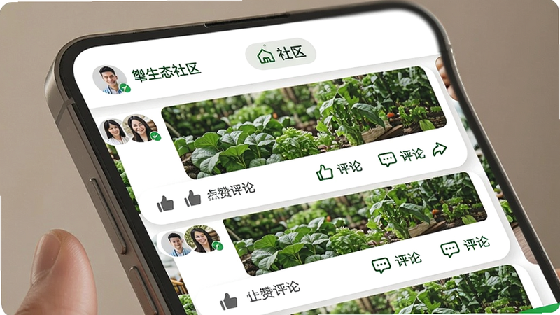 ����̬����ҳ�棬�ֻ�������ʾ��̬�б����û�ͷ�����ɫ������Ƭ���������۰�ť�������罻���