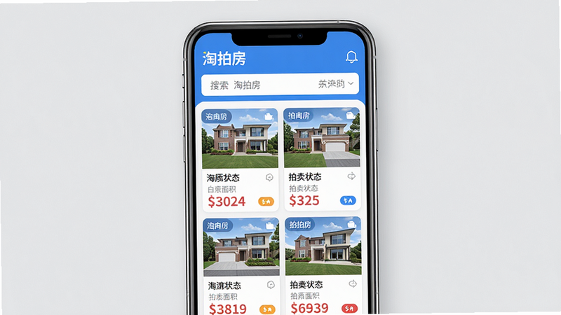 ���壺һ�������ֻ���Ļ��ʾ�����ķ���APP�����棬���涥�����������·��Ƿ�Դ��Ƭ�б�����Ƭ�ϱ�ע�۸����������״̬�����֣��ֻ����У�������������Ƭ�������У�����Ϊǳ��ɫ���Ű棺�����࣬��Ϣ�㼶����������ִ���ƽ����ƣ�ɫ������ɫ�Ͱ�ɫΪ����ϸ�ڣ���Ļ����ʾ�����ķ���LOGO�Ͳ��ַ�Դ����ͼ�����ʸ��壬�ɾ����޶���Ԫ�ء�