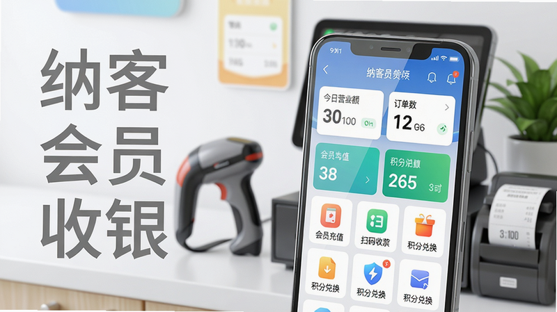 ���壺һ�������ֻ���Ļ��ʾ�ɿͻ�Ա����app�����棬������ģ�����ִ���Լ����̨����������ɨ��ǹ��СƱ��ӡ������ֲ�����֣��ֻ�λ�ڻ�������ƫ�ң���Ļ���������ɼ���������״���ǳ��ɫ�������д���ɿͻ�Ա�����������������Ű棺�Ϸ�Ϊapp�������������м��ǽ���Ӫҵ������������ݿ�Ƭ���·�Ϊ����ͼ�����񡣷��дʵ3D��Ⱦ��������ͣ�ɫ���������ޣ�ͻ���Ƽ�������ҵ��Χ��ϸ�ڣ��ֻ���Ļ��������΢���⣬��ʾ��Ա��ֵ��ɨ���տ���ֶһ���ͼ�꣬�����е������豸�黯���������ʣ�������4K���ɾ����޶���Ԫ�ء�