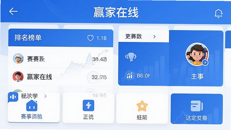 Ӯ������App������Ԥ��ͼ��չʾ�����б��������񵥡��û�ͷ��Ⱥ���ģ�飬�������������ɫ��������ִ���񣬽��沼��������������ʾ��Ӯ�����ߡ��������·�Ϊ���ܿ�Ƭ���У����ʸɾ����޶���Ԫ�ء�