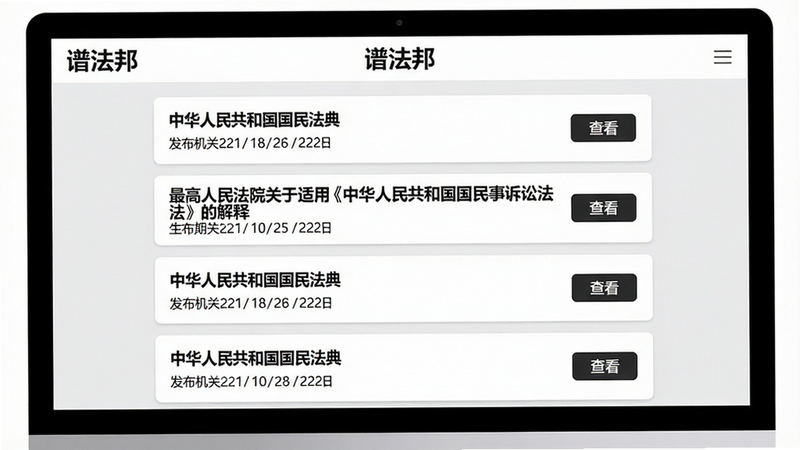���壺������Ļ���ֻ���Ļչʾ���׷��������б����б���������л����񹲺͹��񷨵䡱���������Ժ�������á��л����񹲺͹��������Ϸ����Ľ��͡��ȡ����֣���Ļ���У�����Ϊǳ��ɫ���б��������Ű棺�б����ÿ�Ƭʽ��ƣ�ÿ�������·���ʾ�������غ���Ч���ڡ����רҵ���Ͻ���ɫ���Ժڡ��ס���Ϊ����ϸ�ڣ���Ļ�����С��׷���������б����Ҳ��С��鿴����ť�����ʣ����壬�����������޶���Ԫ�ء�