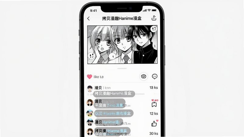 չʾ��������ȤHanime���С��������������ͼƬ������Ϊ�ֻ���Ļ�ϵ�Ӧ�ý��棬��Ļ�ϰ벿����һ������ҳ���ͼ���°벿����ʾ�����б��͵�ĻƮ��Ч��������Ϊ���½ṹ�����Ϊ�ִ��罻Ӧ��UI��ɫ����ǳɫ����Ϊ����ϸ�ڰ������ް�ť���û�ͷ�񣬻����������ɾ��޶���Ԫ�ء�