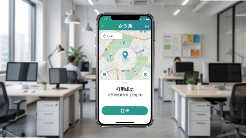 ����Ϊ�ֻ�չʾ��Աͨ���ڴ򿨽��棬�������GPS��λ��ͼ�ʹ򿨰�ť������Ϊ�칫�һ������������������дʵ��ϸ�ڰ����򿨳ɹ���ʾ�����ʸ��壬�ɾ��޶���Ԫ�أ�ͼƬ�����ֱ�ע