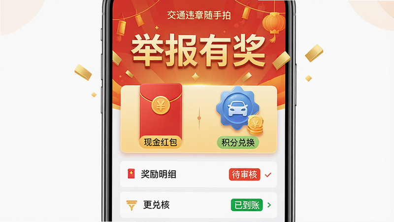 ���壺��ͨΥ��������APP�Ľ���ҳ�棬��ʾ�ֽ����ͻ���ͼ�ꡣ���֣�����λ��չʾ���ٱ��н����������·�Ϊ������ϸ�б����Ű棺���󷽣�ͻ�����ֽ����������ֶһ����ȹؼ��ʡ����ϲ��ɫ���������ɫ��׺��ϸ�ڣ��С��ѵ��ˡ�������ˡ���״̬��ǩ�����ʣ����壬�ɾ����޶���Ԫ�ء�