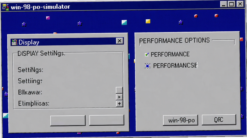 win-98-po-simulator ���ý��棬��ʾ��ʾ���ú�����ѡ����Ŵ��ڷ����ɫ�������������֣��������룬���ʸɾ�