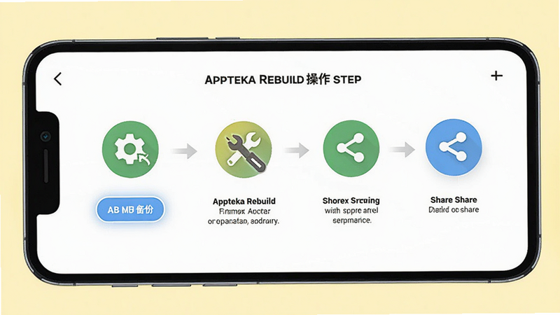 ���壺�ֻ���Ļ��ʾAppteka Rebuild�������裬�������ݡ��ָ���������ͼ�ꡣ���֣��������̴��������У��������ˡ��Ű棺ÿ��������������˵����������������񣺽̷̳�񣬼�����ˡ�ϸ�ڣ�������ʾ�ؼ���ť������Ϊǳ��ɫ�����ʣ����壬�ɾ����޶���Ԫ�ء�
