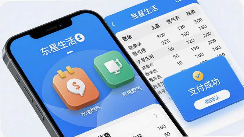 ��������app�ɷѹ���ҳ�棬չʾˮ��ȼ���ɷ�ͼ�꣬�������˵���ϸ�����֧���ɹ���ʾ�򣬽��������ɫ��ɫ����ͼ�������ǿ��������£����ʸ��壬�޶���Ԫ�ء�