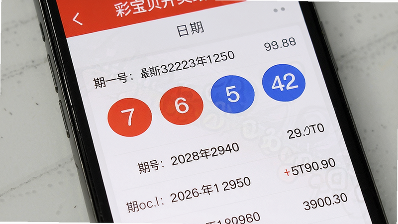 彩宝贝开奖结果页面,手机屏幕上显示最新双色球开奖号码红球蓝球,列表清晰展示期号与开奖日期,背景浅色简洁,数字醒目易读,画质清晰干净,无多余元素