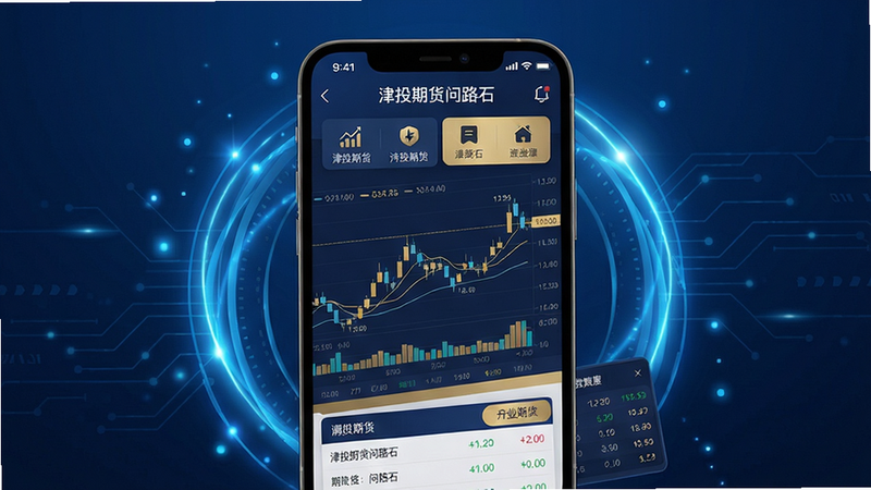 ���壺һ�������ֻ���Ļչʾ��Ͷ�ڻ���·ʯApp���棬������ʾ�ڻ�����K��ͼ��������壻���֣��ֻ�λ�ڻ������룬��Χ�м�����ɫ�Ƽ��й�Ч���Ű棺App��������չʾ����Ͷ�ڻ���·ʯ����������Ҫ����ͼ�ꣻ����ִ���ƽ����ƣ�ɫ�����������ɫΪ����ͻ������רҵ�У�ϸ�ڣ���Ļ��ͼ�������������������������ɶ������ʣ���������Ⱦ���ɾ��޶���Ԫ�ء�