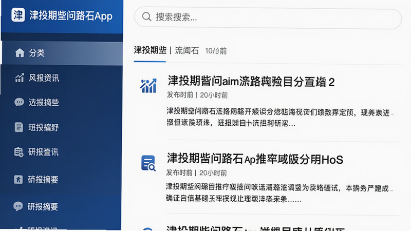 ���壺��Ͷ�ڻ���·ʯApp����Ѷҳ�棬չʾ�����б����б�ժҪ�����֣����Ϊ����˵����Ҳ�Ϊ��Ѷ�����뷢��ʱ�䣻�Ű棺��������������ժҪ������ʾ����񣺰�ɫ��������Լ����磻ϸ�ڣ�ÿ����Ѷ����Сͼ�꣬�����������������ʣ�������Ⱦ���ɾ��޶���Ԫ�ء�
