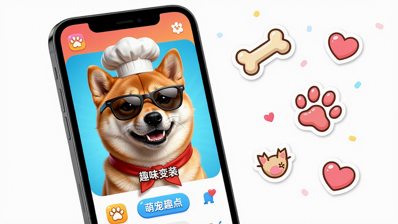 ���壺һ�������š��ȳ�Ȥ�㡱Ӧ�õ������ֻ�����Ļ��ʾһֻ�ɰ��Ĳ�Ȯ����ʹ��Ӧ���ڵġ�Ȥζ��װ����Ч�������в�Ȯ���ų�ʦñ��ī���������֡����֣��ֻ�λ�ڻ�������ƫ����Ļ���������ɼ����Ҳ����״�Ư���ż���Ӧ���ڵĿ�ͨ��ֽԪ�أ����ͷ��èצ�����ġ��Ű棺�������Ĺ�ͼ���ֻ���ĻΪ�Ӿ����㣬��ֽԪ��ɢ�价�ơ�������������á�����Ȥζ�Ե���ҵ��Ʒ��Ⱦͼ���ɫ�����ޱ��͡�ϸ�ڣ��ֻ���Ļ�ϵ�Ӧ�ý���UI��ƾ��£���ťͼ����������Ȯ��ë�������������������������ʣ�8K�ֱ��ʣ������壬�ɾ����޶���Ԫ�ء�