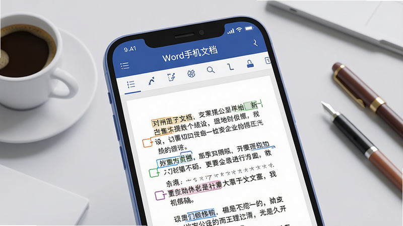 ����Ϊһ�������ֻ���Ļ��д����Ļ��չʾWord�ֻ��ĵ�Ӧ�õ����༭���棬���涥���С�Word�ֻ��ĵ��������͹�����ͼ�꣬�ĵ�������ʾΪ���Ķ��䲢���и�ʽ��ǡ����ֲ��þ��й�ͼ���ֻ���΢��б������Ϊ�ɾ���ǳ��ɫ�칫���棬����һ�����Ⱥͼ�֧�ʡ����Ϊ�ִ���ƽ��3D��Ⱦ����Ӱ��ͣ�ϸ�ڷḻ�����ʸ���ɾ����޶���Ԫ�ء�