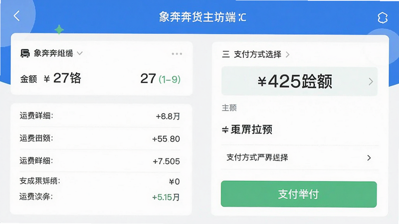 �󱼱��������˷ѽ���ҳ�棬չʾ�˷���ϸ��֧����ʽѡ�񣬽������������ֺ�֧����ť�������ˬ����ɫ����ɫ���䣬��������