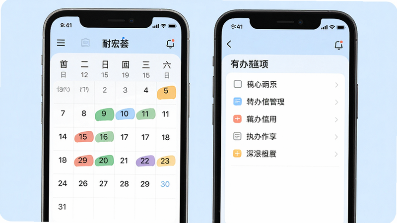 �ͺ���APP���ճ̹������棬��ʾ������ͼ�ʹ��������б��������в�ͬ��ɫ�ı�ǣ�����Ϊ����ɫ��������£������������ɾ��޶���Ԫ��