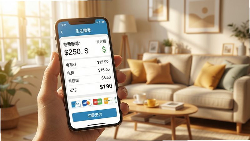 ���壺�ֻ�չʾ���ֹܼҽɷ�ҳ�棬��ʾ����˵���֧����ť�����֣��ֻ��������У�����Ϊ��ܰ��ͥ������������㡣�Ű棺ҳ�涥��Ϊ������ɷѡ����в�Ϊ�˵���ϸ���ײ�Ϊ������֧������ť�������ʵ������ů��Χ��ϡ�ϸ�ڣ��˵�����������֧����ʽͼ��ɼ������ʣ�����дʵ������ɾ����޶���Ԫ�ء�