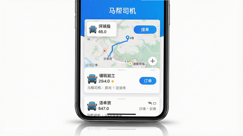 ���壺һ�������ֻ���Ļչʾ����˾��App�����棬����������ʾ������˾������������˶����б������֣��ֻ����У���Ļ����ռ����Ҫ�Ӿ�����Χ���ף��Ű棺���ֱ�ۣ�������Ƭ�������У����дʵ�Ƽ��磬ɫ��������������ɫ����ϸ�ڣ���Ļ�ڿɼ���ͼ·�ߡ��ӵ���ť��������Ϣ���ֻ��·��е�����Ӱ�����ʣ����壬�ɾ����޶���Ԫ�ء�