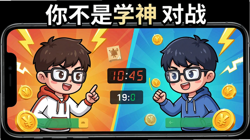 һ��չʾ���㲻��ѧ�񡷶�սģʽ�ĳ���ͼ������Ϊ������ͨ��ɫ���ֻ���Ļ�ڽ��д����ƴ���������ҶԳƣ��м��е���ʱ�ͷ�����ʾ�������ö��У�ϸ�ڰ���������Ч�����ͼ�꣬���ʸ��壬�ɾ����޶���Ԫ�أ�ͼƬ����ʾ���֡��㲻��ѧ�� ��ս����