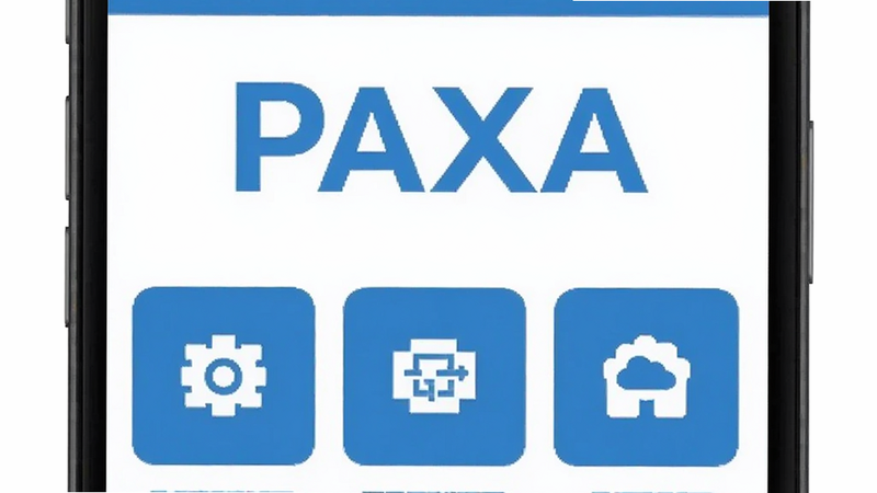 一张展示PAXA应用主界面的高清截图,主体是手机屏幕中的PAXA操作面板,布局简洁,上方显示“PAXA”字样,下方排列着几个功能图标,风格为扁平化设计,色彩以蓝白为主,画质清晰,无多余元素