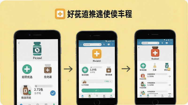 ��ҩ��ѡAppʹ�ý̳̽�ͼ�������ֻ���������ָ��������Ϊǳ��ɫ�����ͼ�꣬��ƽ����ƣ��������������ʸ��壬�޶���Ԫ��