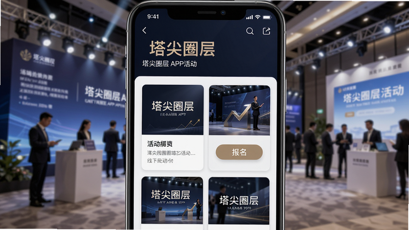 ���壺����Ȧ��APP���»ҳ�棻���֣��ֻ���Ļչʾ��б�������Ϊ�᳡��Ƭ���Ű棺���Ƭʽ���У���񣺸߶ˡ�����ϸ�ڣ���ʾ������Ȧ�㡱����⣬�б�����ť�����ʣ����壬�ɾ����޶���Ԫ�ء�