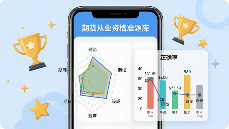 ���壺�ڻ���ҵ�ʸ�׼���App�ĳɼ�������棬�ֻ���Ļ��ʾ�״�ͼ����ȷ����״ͼ���С��ڻ���ҵ�ʸ�׼��⡱����������Ϊǳ��ɫ�����֣��ֻ����У���Χ�н���������ͼ�꣬�Ű棺ͼ��������񣺱�ƽ�廭��ϸ�ڣ�ͼ��������������ɫ���ޣ����ʣ����壬�ɾ����޶���Ԫ��
