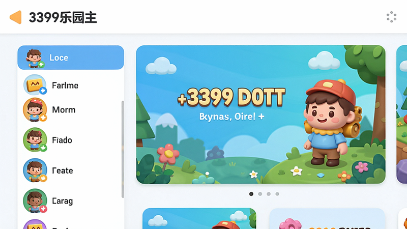 3399乐园主界面截图,展示游戏分类列表与推荐横幅,布局清晰,色彩鲜艳,现代扁平化设计风格,高画质,干净无多余元素