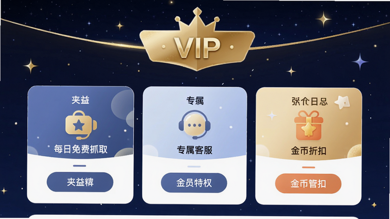 ����չʾ������App�Ļ�Ա��Ȩҳ�棬����Ϊ��ɫVIP��ʶ���·��ÿ�Ƭ��ʽ�г�ÿ�����ץȡ��ר���ͷ�������ۿ۵���Ȩͼ�ꡣ����Ϊ����ɫ�ǿշ�񣬽�ɫ��׺�����ִ��������ʸ��壬�ɾ��޶���Ԫ�ء�