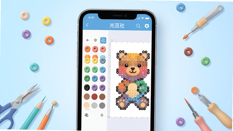 ���壺�ⶹ����������չʾ��һ�������ֻ���Ļ��ʾƴ��ͼֽ�༭ҳ�棬�����в�ɫ�������гɿ�ͨͼ�������֣��ֻ����У���Χ��������ɫƴ�������͹��ߵ�׺������Ϊ��͵�ǳ��ɫ���䡣�Ű棺�ֻ���Ļ���������ɼ�������Ԫ�����룬���Ϊ��ɫ�壬�Ҳ�ΪͼֽԤ��������ִ���ƽ���廭���ɫ���������ã�ϸ�ڷḻ��ϸ�ڣ���Ļ����ʾ���ⶹ�硱������ƴ��ͼ��ΪһֻС�ܣ���ɫ������Ȼ�����ʣ�������Ⱦ���ɾ����޶���Ԫ�ء�