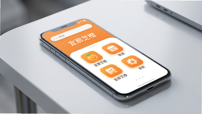 ���壺һ��������Ļ�������ֻ�����Ļ������ʾ������֥�ȡ���APP���棬�����Գ�ɫ�Ͱ�ɫΪ��ɫ�������������������·������ż���Բ��Ĺ���ͼ�ꡣ���֣��ֻ�б����ǳ��ɫ�����ϣ���Ļ����ͷ�����������ʵ��հף������黯���Ű棺�ֻ���Ļ�еĽ��沼��������ͼ���·������ı�ǩ��������ֱ�ƽ����Ʒ�񡣷���ִ���Լ���������£����пƼ��С�ϸ�ڣ���Ļ�е�ͼ��΢΢���⣬��Ļ��Ե��ϸ΢�ķ��⣬���浹Ӱ��Լ�ɼ������ʣ����壬�ɾ����޶���Ԫ�ء�