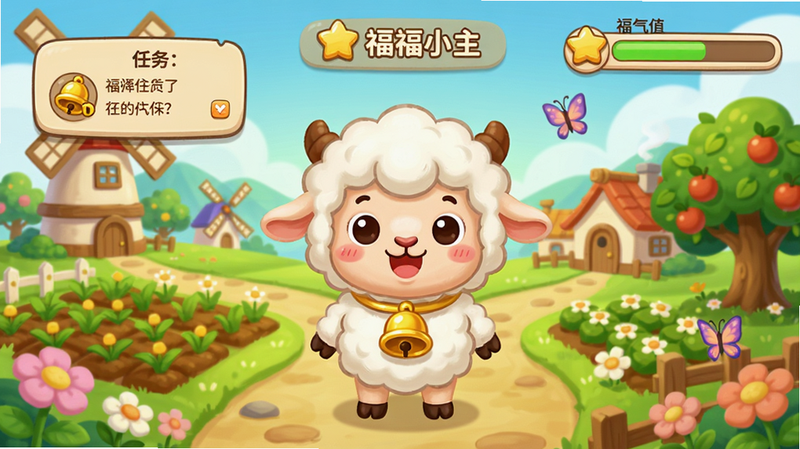 ���壺����С����Ϸ�����棬չʾһֻ�ɰ���С��վ�ڴ�ׯ���룬��Χ��ũ��糵�͹��������֣����й�ͼ��С��λ�ڻ������ģ�������ɫ�������Ĵ�ׯȫ�����Ű棺����Ԫ�ش������£���������ʾ��͸���ֵ����������񣺿�ͨ�ֻ���ɫ�����ޣ�����Բ��ϸ�ڣ�С����鿪�ģ����������ɫ��������ׯ��׺����ͺ��������ʣ�������Ⱦ���ɾ��޶���Ԫ�أ�����ͨ͸��͡�