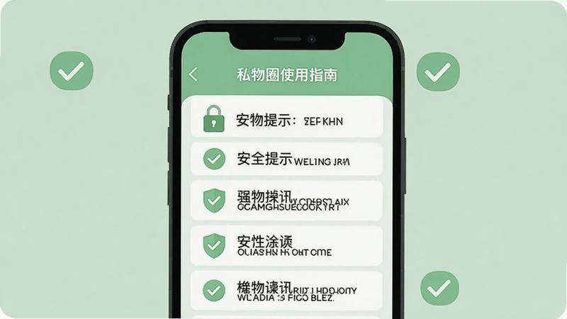 ���壺�ֻ���Ļ��ʾ˽��Ȧʹ��ָ�Ͻ��棬�г���ȫ��ʾ�б������֣��ֻ����У�����Ϊǳ��ɫ������ѡ��ͼ�ꡣ�Ű棺������Ŀ������ÿ����ͼ�ꡣ��񣺱�ƽ����ơ�ϸ�ڣ���ʾ���ֿɱ��ϣ�ͼ��Ϊ�������Ƶȡ����ʣ��ɾ����޶���Ԫ�ء�