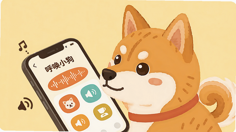 主体:一只可爱的柴犬竖着耳朵聆听手机屏幕发出的声音,手机屏幕显示