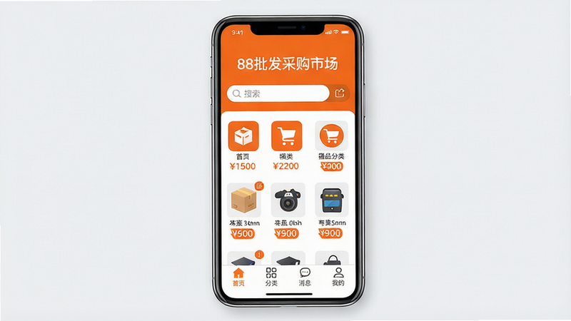 ���壺�ֻ���Ļ��ʾ88�����ɹ��г�APP�����棬����Ϊ����ǳ��ɫ����Ļ����չʾ��Ʒ����ͼ�����������Ϸ��С�88�����ɹ��г�����ɫ���������֣��ֻ����У���Ļ���������ɼ�����Χ���ס��Ű棺�����������룬ͼ����ȷֲ��������ƶ���Ӧ�ý�ͼ��񡣷�񣺱�ƽ����ƣ�ɫ�����죬��ɫ��Ϊ��ɫ���ɫ��ϸ�ڣ���Ʒ����ͼ�������۸��ǩ��Ŀ���ײ�������������ҳ�����ࡢ��Ϣ���ҵ��ĸ�ѡ����ʣ����壬�ɾ����޶���Ԫ�ء�