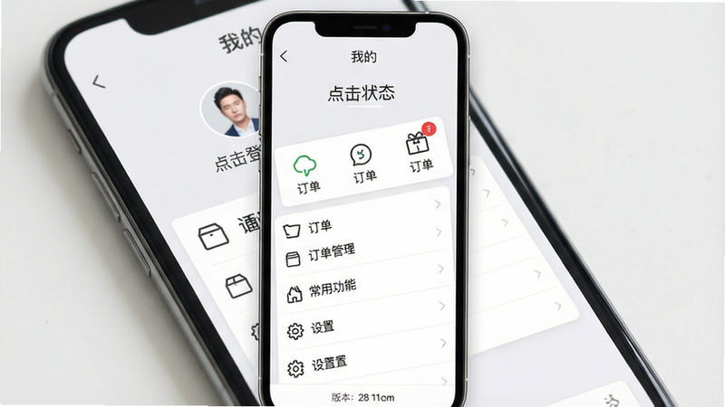 ���壺�ֻ���Ļ��ʾ88�����ɹ��г�APP�ġ��ҵġ�ҳ�棬�����������������ù��ܡ����õ���ڡ����֣��ֻ����У���Ļ����չʾ�����������б�ʽ���֡��Ű棺���ϵ�������Ϊͷ���ǳơ�����״̬ͼ�ꡢ�����б�����񣺼������磬����ǳ�ң�ͼ��Ϊ���Է��ϸ�ڣ�ͷ�������С������¼����ʾ������ͼ�������ֽǱ꣬�ײ��а汾�š����ʣ����壬�ɾ����޶���Ԫ�ء�