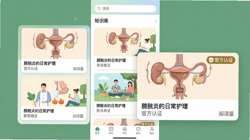 ���壺�Թ�App�ġ�֪ʶ�⡱ҳ�棬չʾһϵ��ҽѧ���¿�Ƭ���������в�ͬ������ϵͳ����ͼ�򽡿�����廭�����֣�ҳ��Ϊ˫���ٲ������֣������������򣬵ײ��ǵ��������Ű棺ÿ�ſ�Ƭ�������⡢����ͼ���Ķ����������������򡣷��֪ʶ���շ磬ɫ����ͣ���ͼ���ͳһ��ϸ�ڣ�����һ�ſ�Ƭ���Ŵ���ʾ���±��⡰�����׵��ճ��������������С��ٷ���֤����С��ǩ�����ʣ��߷ֱ��ʣ������������ɾ����޶���Ԫ�ء�