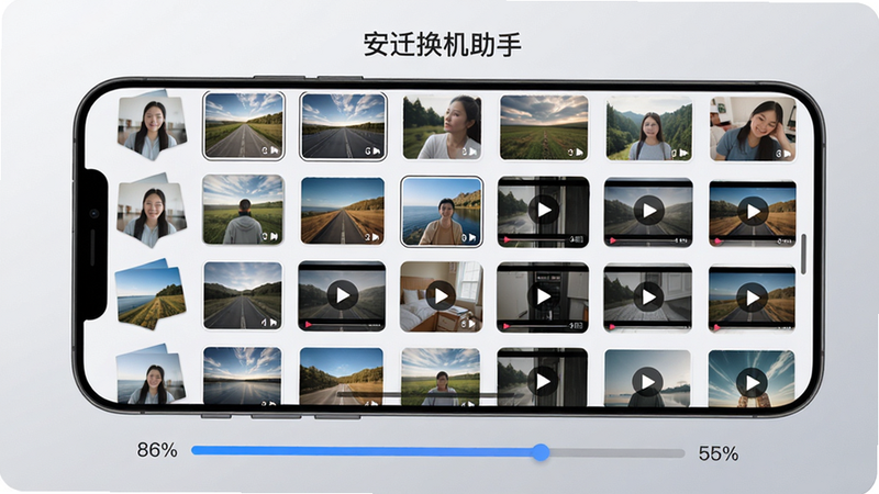 ���壺��Ǩ�������ֶ�ý�崫����棬�ֻ���Ļ����ʾ��Ƭ�������Ƶ����ͼ���·��н����������֣�����״���У�������λ�ڵײ���������С��Ű棺��ƬԤ��ֱ�ۣ����������аٷֱ����֡���񣺼�����£�����Ϊǳ�ҽ��䡣ϸ�ڣ���Ƭ������ͼ�߿���Ƶ�ļ��в���ͼ�ꡣ���ʣ����壬�޶���Ԫ�ء�