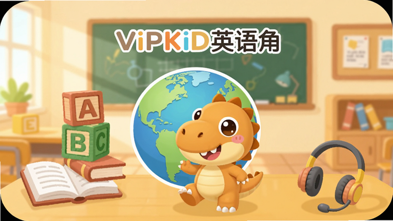 ��������Ϊ��VIPKIDӢ��ǡ�APP���棬������һ���ɰ��Ŀ�ͨ������һֻС�����������Χ��������ĸ��ľ���鱾��������ѧϰԪ�أ������������Ľ��ҳ�����ůɫ������ƽ���廭��񣬸ɾ����࣬���ʸ��壬�޶���Ԫ��