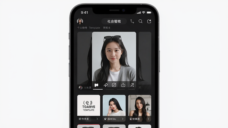 展示面软件主界面预览图,展示个人形象编辑功能,主体为手机屏幕界面,布局清晰,排版精美,风格现代简约,细节包括各种社交模板缩略图,画质高清干净,无多余元素