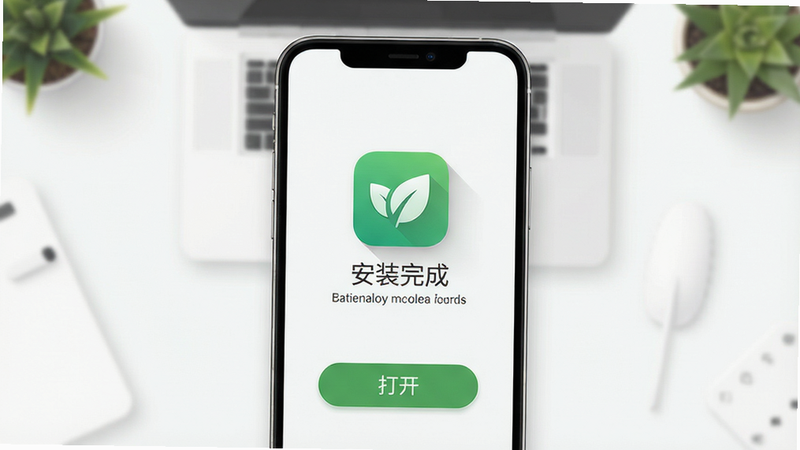 微观世界安卓版安装步骤示意图,主体为手机屏幕显示“安装完成”界面,背景是简洁的桌面,布局居中显示应用图标和“打开”按钮,风格清新自然,细节包括图标阴影和文字提示,画质干净无多余元素